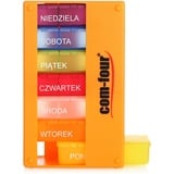 COM-FOUR® Medikamentendosierer auf POLNISCH - Medikamenten-Box für 7 Tage - 3 Fächer - Pillendose - Pillenbox - Tablettenbox - Wochendosierer zur Aufbewahrung [POLNISCH] (Orange)