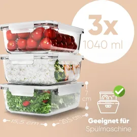 classbach Classbach® Frischhaltedosen Glas mit Deckel | 3er Set | für Mikrowelle Spülmaschine Gefrierfach Ofen geeignet | Meal Prep Boxen Glas | mit Dampfventil | Glasbehälter mit Deckel | C-FHD 4020 G