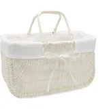 MyBer® Rattankorb Weidenkorb Tragekorb Korbtasche Taschenkorb Tasche Korb aus Weide weiß mit Stoffeinlage K9-489-W-SW - Weiß