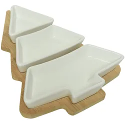 Tapasschalen Set 27x20cm Keramik Holzbrett Servierplatte Antipastiplatte weiß
