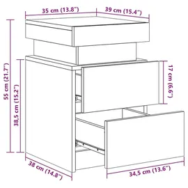 vidaXL Nachtschrank mit LED-Leuchten 35 x 39 x 55 cm Grau Sonoma