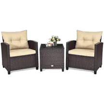 Goplus Beige Polyrattan Balkonmöbel Set mit 1 Tisch 2 Stühlen