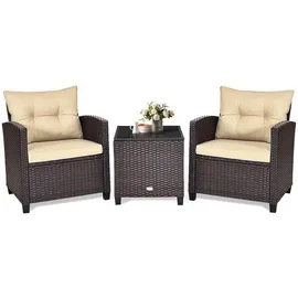 Goplus Beige Polyrattan Balkonmöbel Set mit 1 Tisch 2 Stühlen