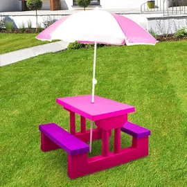 BITUXX Kindersitzgruppe Kindermöbel Für Innen Und Außen Mit Sonnenschirm Pink