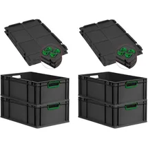 Proregal Eurobox NextGen Color 22 x 40 x 60 cm 4-tlg. schwarz mit grünen Griffen