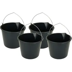 4x Eimer Baueimer Maurereimer 12 L Schwarz Tragehenkel Mörtel Baustelle Garten