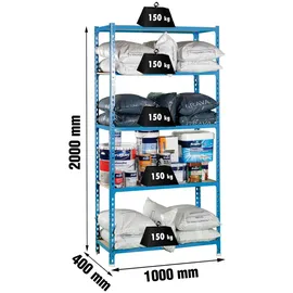 Proregal Schwerlastregal Big Muli HxBxT 200 x 100 x 40 cm 5 Fachböden Fachlast 150 kg Blau