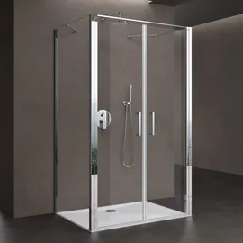 doporro Ravenna66UK Duschkabine U-Form mit Drehtür 80 x 120 cm silber Klarglas