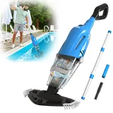PoolyPoly 2026 Poolsauger mit Akku, Pool Bodensauger Handsauger Kabellos, 60 Minuten Laufzeit Elektrisch Pool Staubsauger mit Teleskopstange, Poolreiniger für Spas, Whirlpools, Pools, Blau