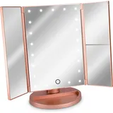 Navaris LED Kosmetikspiegel faltbarer Standspiegel - beleuchteter Schminkspiegel Make Up Spiegel 2-fach 3-fach Vergrößerungsspiegel - in Rosegold - Rosa