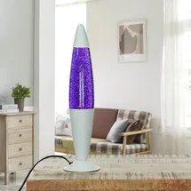 Licht-Erlebnisse Lavalampe JENNY Glitter Lila Weiß 42cm hoch Tischleuchte Stimmungslicht