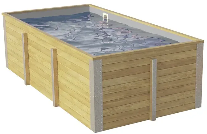 Weka Massivholzpool Siargao Gr. 1 - 45 mm - 416 x 200 cm Poolfolie: hellgrau