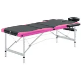 vidaXL Massagetisch Klappbar 3 Zonen mit Tragetasche Therapie Massageliege Massagebank Kosmetikliege Therapieliege Massage Liege Aluminium Schwarz Rosa