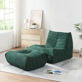 [en.casa] Bodensessel Kodsø Cord 75 x 90 x 100 cm Grün mit Hocker