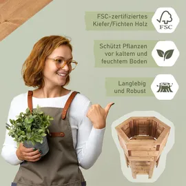 NATIV Pflanzkasten aus Holz 6eckig, 80 cm hoch, Blumenkübel mit Füßen, Pflanzgefäß