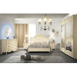 JVmoebel Schlafzimmer-Set Schlafzimmer Set Bett Nachttisch Kommode Spiegel Kleiderschrank 5tlg. beige