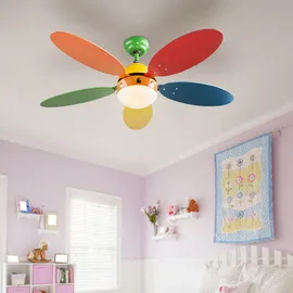 GLOBO Deckenventilator Kinderzimmer Ventilatorlampe bunt Deckenleuchte Lüfter Vor-Rücklauf, Glas, App Steuerung cct, Smart rgb led 4,8W 450Lm, d 106,6 cm