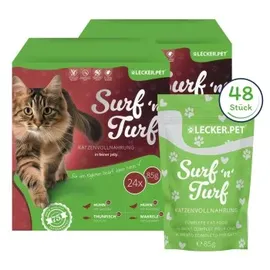 Lyra Pet 48 x 85 g Lecker.Pet® Surf'n'Turf Pouches Katzenfutter in feiner Jelly Nassfutter 4er Mix Multipack