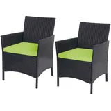 MCW 2er-Set Poly-Rattan Gartensessel Hamar, Korbsessel ~ anthrazit, Kissen grün