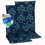 NYVI Hochlehnerauflage Hochlehner Auflagen 2er Set Barcelona - Gartenstuhlauflagen 118x50cm, (2 St), Stuhlauflage, Sitzauflage mit Halteband, UV-fest blau