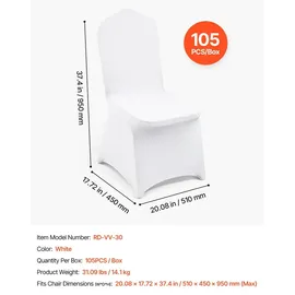 Vevor Stuhlhussen aus Polyester-Spandex 105 STK. Weiß, Abnehmbare & Waschbare & Dehnbare Stuhlüberzüge, Universell Passend für Esszimmer Partys Hochzeiten Bankette, Stuhlhüllen Stuhlbezüge