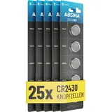 Absina CR2430 Knopfzelle 25er Pack - CR 2430 3V Knopfzellen auslaufsicher & Lange Haltbarkeit - Knopfbatterie CR2430, Batterie 2430, Knopfzellen CR2430, Batterien CR2430, CR 2430 Knopfzelle
