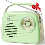 Radios Portable Am Fm, Kleine Retro Vintage Radio Bluetooth, AA-Batterie betriebene Radio oder Stecker in der Wand, Unterstützung SD-Karte AUX USB MP3-Player für Haus/Outdoor (Green)