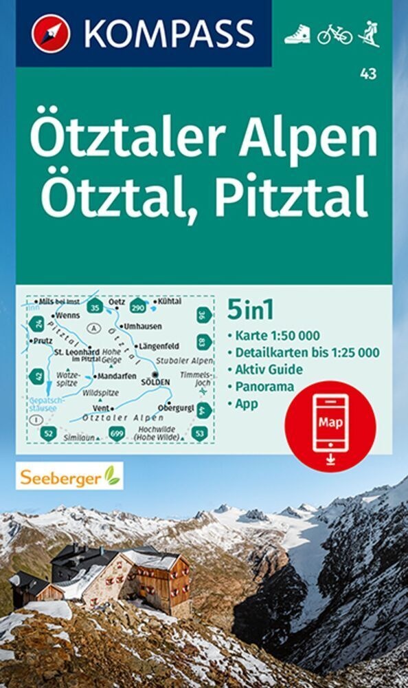 Kompass Wanderkarte 43 Ötztaler Alpen  Ötztal  Pitztal 1:50.000  Karte (im Sinne von Landkarte)