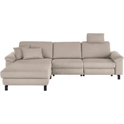 Ecksofa 3C CANDY "Mainau L-Form", grau (taupe), B:308cm H:91cm T:185cm, 100% Polyester, Sofas, Relaxfunktion im 1,5-Sitzer, motorische Schlaffunktion in Longchair