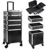 Kalolary 4-in-1 Kosmetikkoffer, Trolley Schminkkoffer Professionelle Künstler Kosmetik Organizer Box Abschließbar Multikoffer Friseurkoffer Beauty Case Make-up Koffer für Reisen (Schwarz)