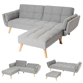 Mendler Schlafsofa HWC-K18 mit Ottomane, Couch Sofa Gästebett, Schlaffunktion 218x175cm ~ Stoff/Textil hellgrau