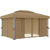 vidaXL Pavillon mit Vorhang 4 x 3 m taupe