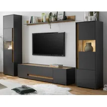 furn.design Wohnwand Center, (Set in grau und Wotan Eiche, 4-teilig), mit Vitrinen