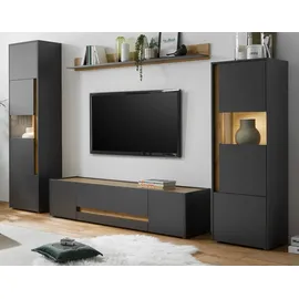 furn.design Wohnwand Center, (Set in grau und Wotan Eiche, 4-teilig), mit Vitrinen