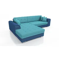 Fun Möbel Couchgarnitur SARRA blau Türkis mit Schlaffunktion Ottomane Links,