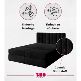bromarkt Boxspringbett mit 2 Bettkasten, Bonell-Matratze, Polsterbett, Bett Schwarz Kronos 7, 160 x 200 cm) - Schwarz