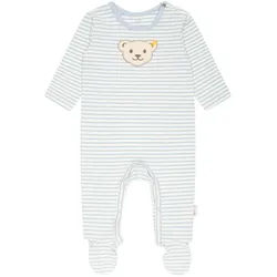 Steiff Baby Strampler - Einteiler, Baumwolle, Bär, Streifen, Druckknöpfe, Logo, langarm Hellblau/Weiß 50