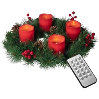 IC Winterworld Adventskranz Künstlicher Adventskranz Ø 45 cm mit 4 LED Kerzen aus Echtwachs, praktische Fernbedienung mit Timer und Lichtfunktionen, nadelfrei rot