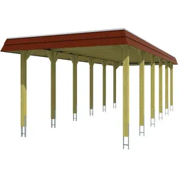 Skan Holz Walmdach Carport-345x893-rote Blende-nussbaum Holzcarport