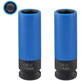 BEASAFY 2 Stück 17 nuss 1/2 zoll Radwechsel Schlagschrauber Nüsse, CR-V Kraft Stecknuss, 1/2-inch Drive 6 Point Schlagschrauber Zubehör, Schlagschraubereinsatz Satz 1/2 zoll für Alufelgen Radwechsel