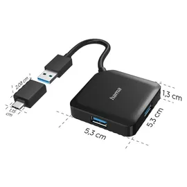 Hama USB-Hub 4 Ports USB 3.2 Gen1 5 GBit/s inkl. USB-C Adapter