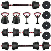 vidaXL 4-in-1 Hantelset 40kg Schwarz/Rot