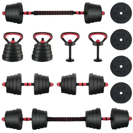 vidaXL 4-in-1 Hantelset 40kg Schwarz/Rot