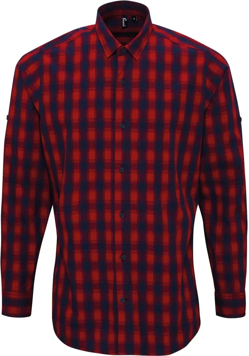Premier Workwear Herren Popeline Hemd langarm 'Mulligan' PR250 red/navy XL