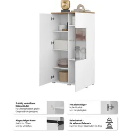 INOSIGN Vitrine "Modo, Breite 80 cm, moderner griffloser Vitrineschrank", weiß (weiß, eiche mauvella, weiß), B:80cm H:140cm T:34,5cm, FSC-zertifizierter Holzwerkstoff, Glas, Melamin, Metall, Schränke, Vitrine, mit viel Stauraum, Einlegeböden verstellbar, Glastür