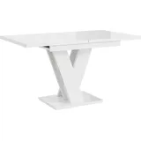 PROROOM FURNITURE Malvi | Esstisch Weiß Hochglanz | Esszimmertisch Ausziehbar 120/160x80 cm | Modern Küchentisch Tisch Säulentisch Dining Table - Weiß