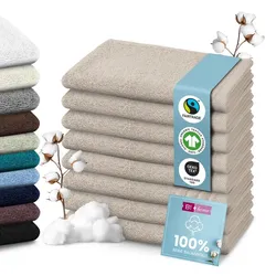 Set Handtücher Baumwolle Plain Design - Farbe: Grau-Beige, Größe: 30x50
