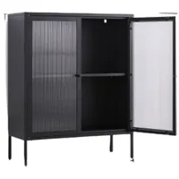 Coemo Highboard Tokio Schwarz 90x35x110cm Metall Glastüren