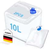 ZOBMIO 2er Set Wasserkanister, Wasserkanister mit Hahn 10 Liter, Wasserkanister Faltbar mit Tragegriff, Wasserkanister Camping für Outdoor, Wandern Notfall Überlebens Kit (Blau)