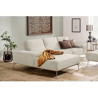 Ecksofa W.SCHILLIG "run" Sofas Gr. B/H/T: 299cm x 88cm x 178cm, Longlife Xtra-Leder Z73, Recamiere links, mit Sitztiefenverstellung, weiß (cream white z73) mit elegantem Holzsockel, Füße in Chrom glänzend, Breite 299 cm